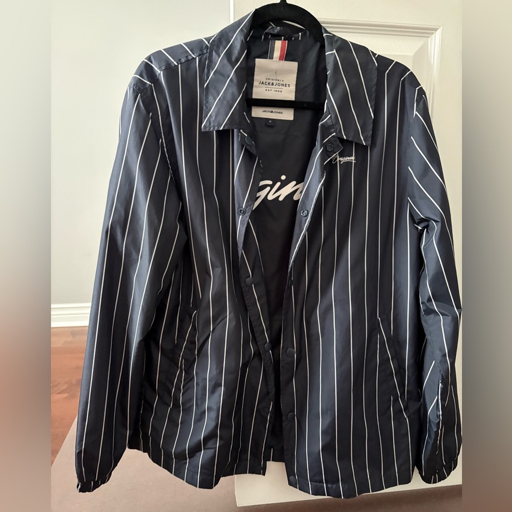 Jack & Jones Navy Striped Bomber Jacket